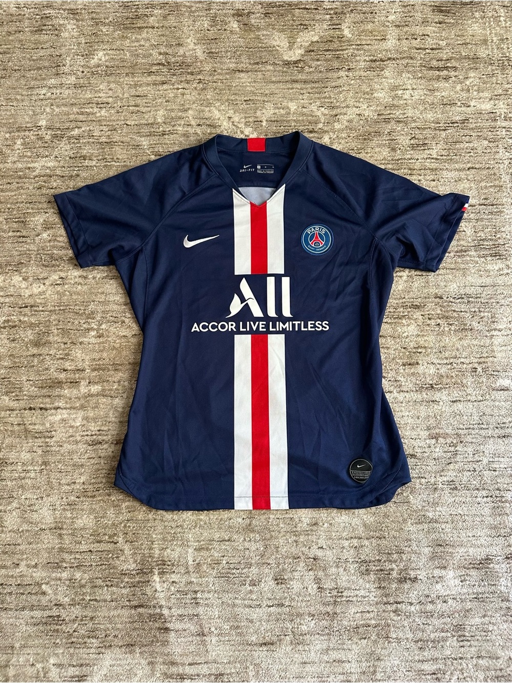 Women’s Nike Navy Mbappe Jersey with Red and White Center Stripe